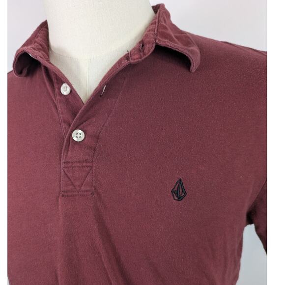 Mens Sm Polo T-Shirt Volcom Burgundy Adult Skateboarding Shirt Top Maroon Casual - Picture 7 of 10
